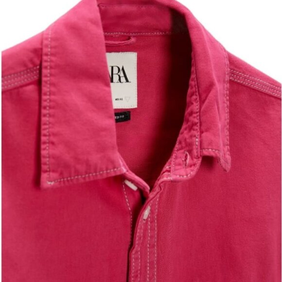 ZARA COLOURED DENIM SHIRT RED | 6987/356 - Picture 4 of 4